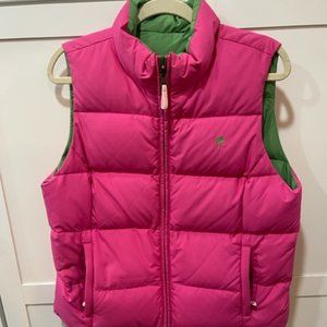 Lilly Pulitzer Hot Pink Puffer Vest with Green Lining